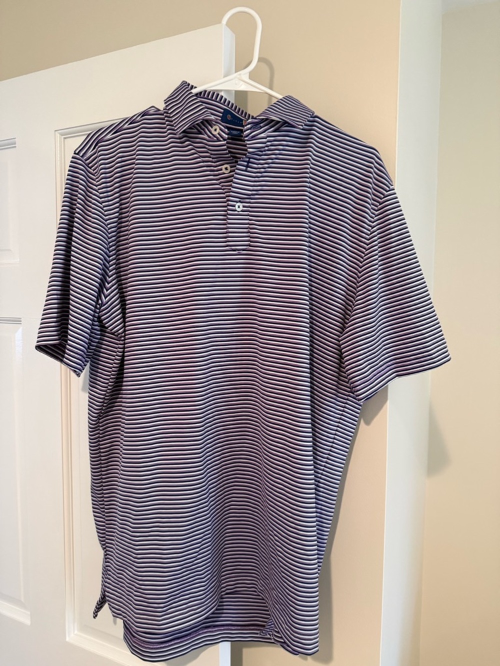 Men's Striped Polo Shirt in Navy and White by
